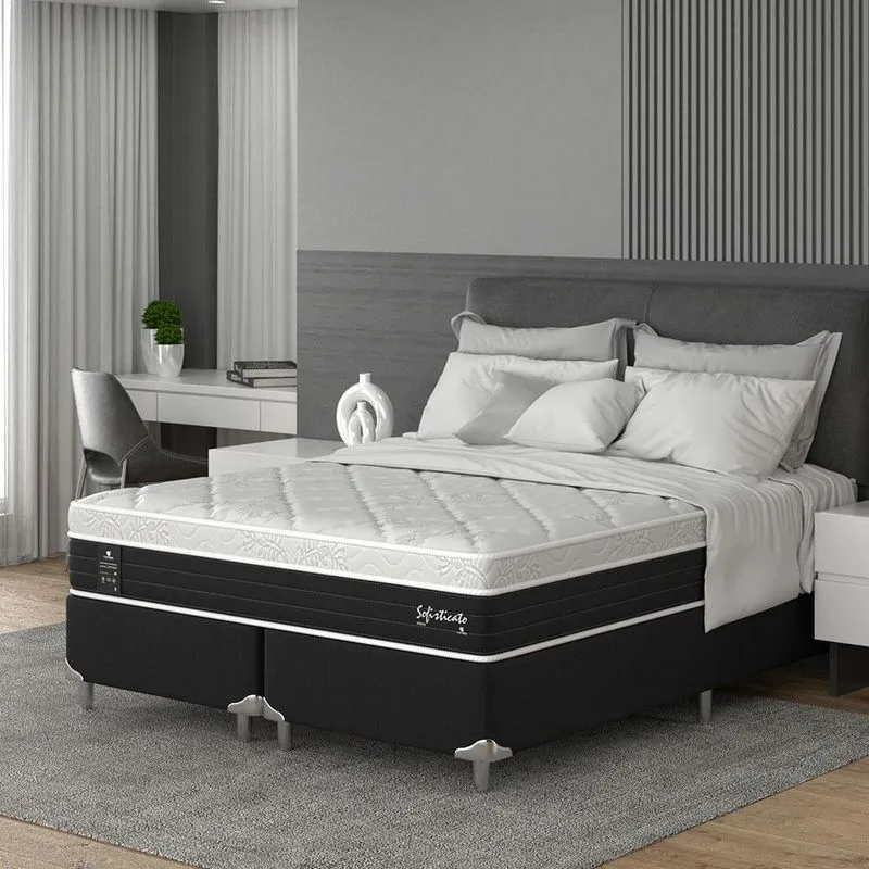 Cama Box King com Colchão Sofisticato (65x193x203) Grafite e Branco