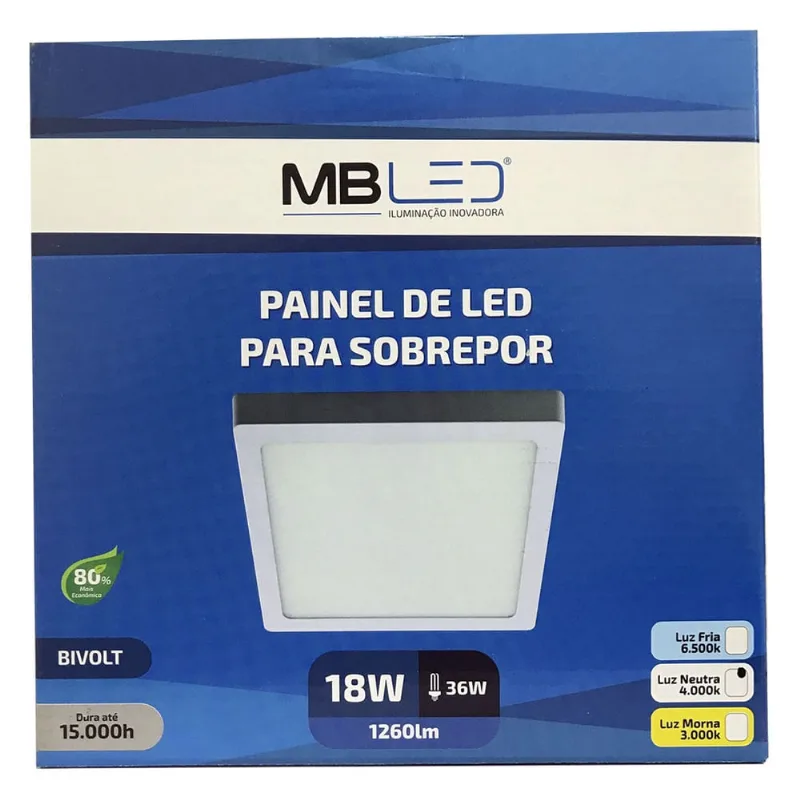 Painel Plafon Led Sobrepor 22,5X22,5cm 18W 4000K Bivolt - mb Led - 4071