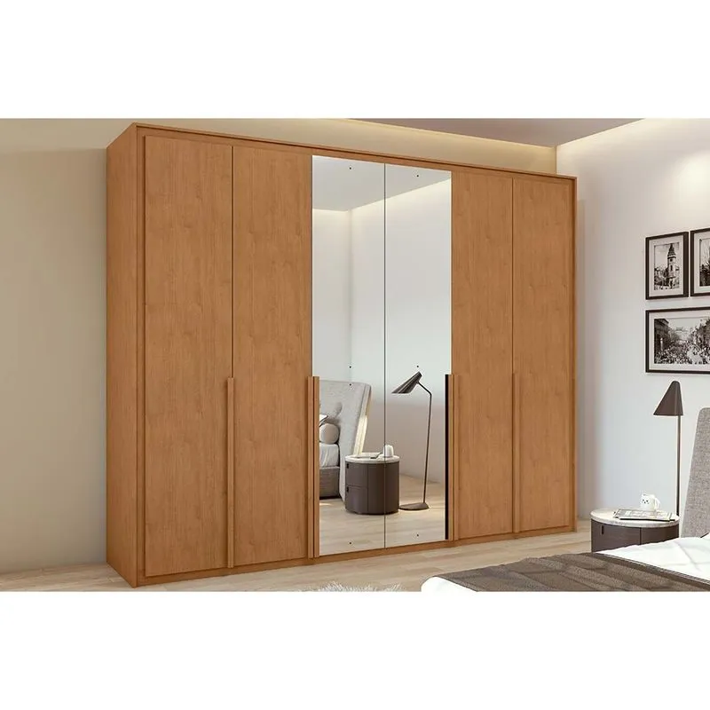 Guarda Roupa Casal 6 Portas (1 c/ Espelho) e 6 Gavetas Imperatore Amêndoa - Lopas