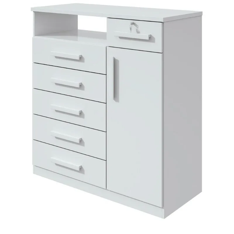 Cômoda da Vinci 2021 6 Gavetas MDP Puxador MDF Branco Móveis Lopas