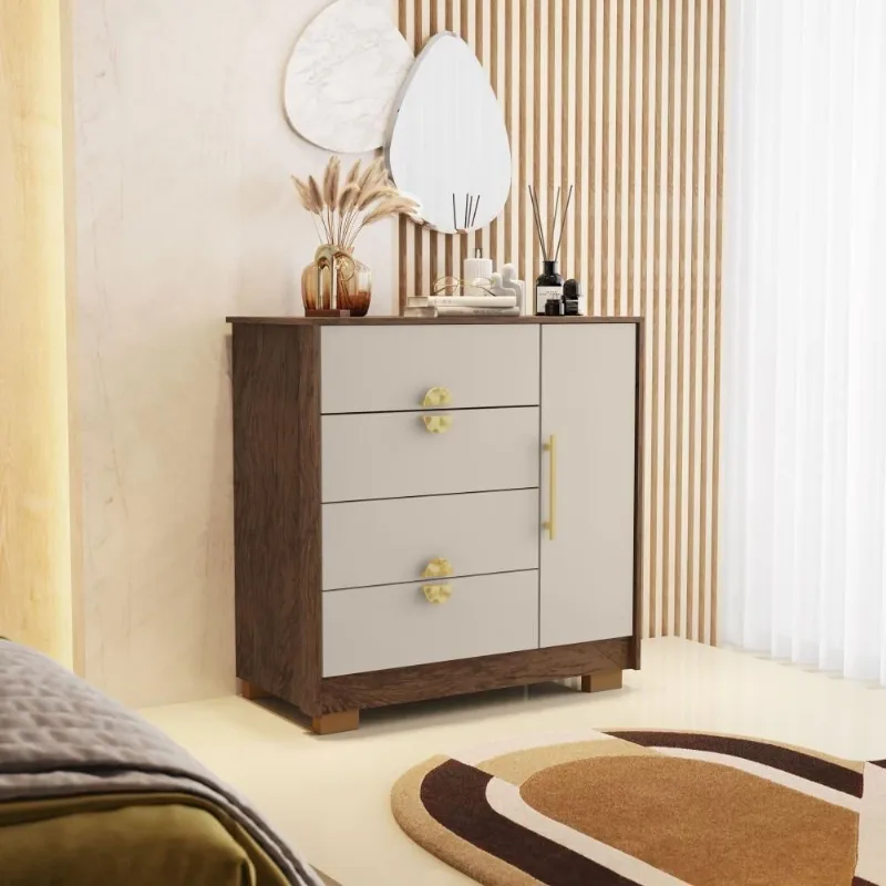 Cômoda Sapateira Ilha Bela 4 Gavetas MDP Puxador Metálico Imbuia-fendi
