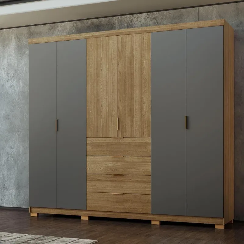 Guarda Roupa Casal Dubai Ouro 6 Portas de Bater 4 Gavetas MDF Nature-Alasca Vila Rica