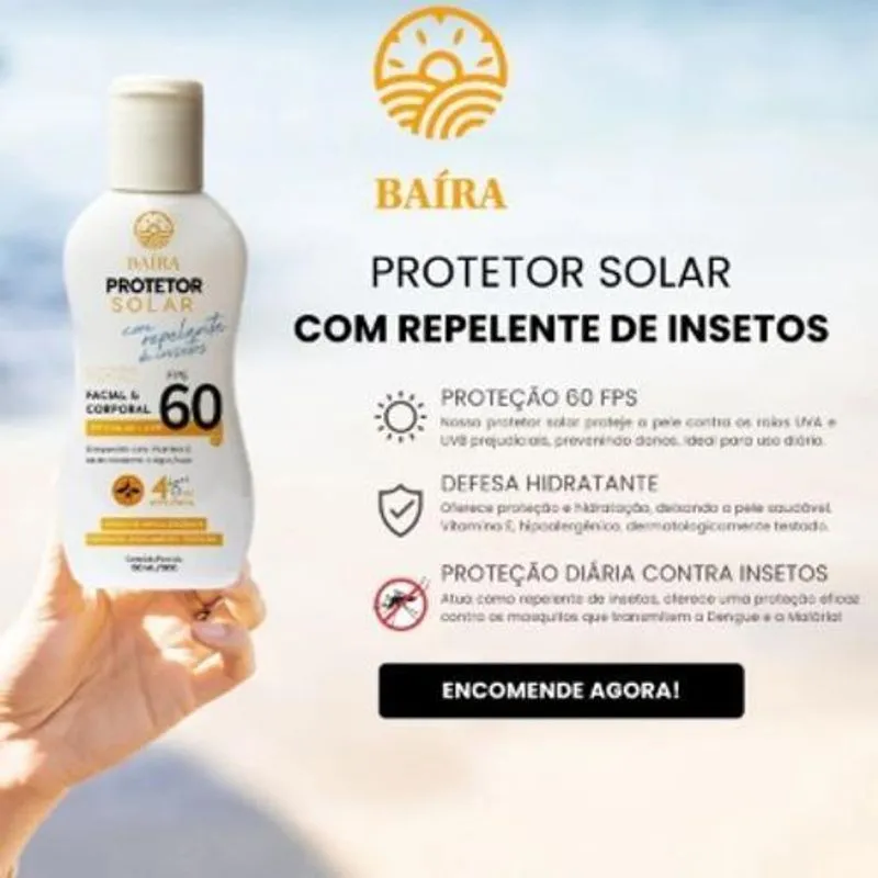 Protetor Solar Com Repelente FPS 60 Baíra 120 Ml