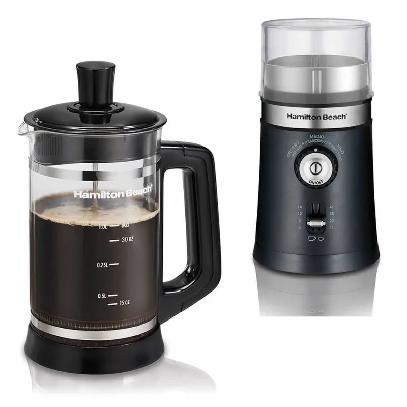 Kit Moedor de Café e Grãos + Prensa Francesa Cafeteira Hamilton Beach