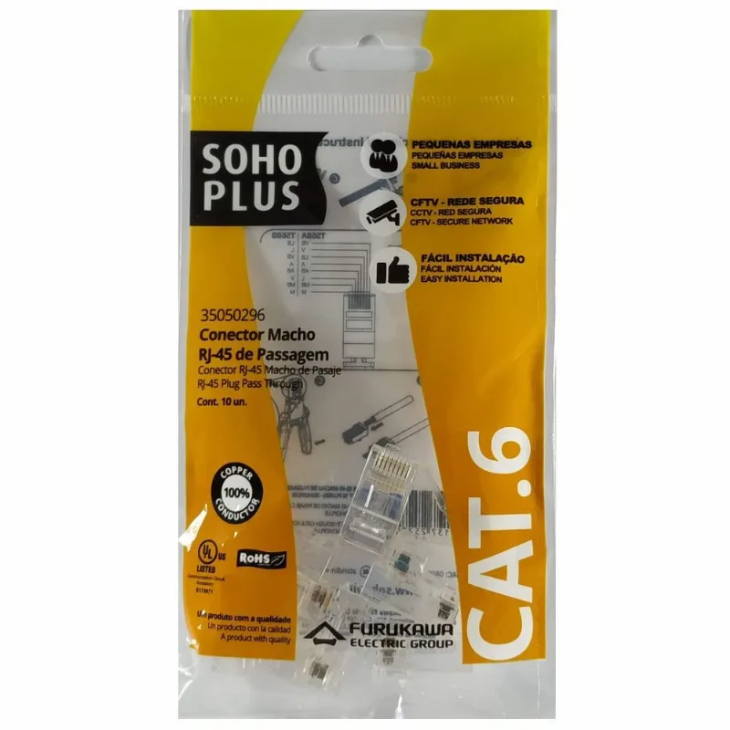 Conectores Rj-45 8x8 10 Unidades Passagem Soho Plus Cat 6
