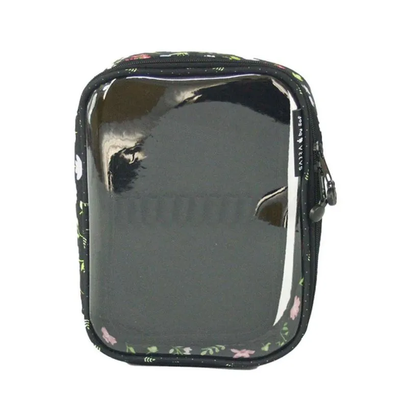 Estojo Baú Box Cristal By Sof Floral Preto Sabra