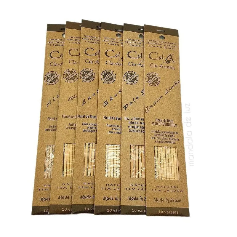 Kit 6 Incensos Naturais Lavanda, Mirra, Sândalo, Palo Santo, Capim Limão E Alecrim