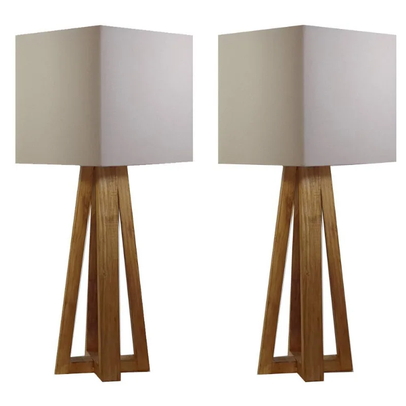 Kit 2 Abajur Moderno Quadripé Cúpula Quadrada Marrom 52cm