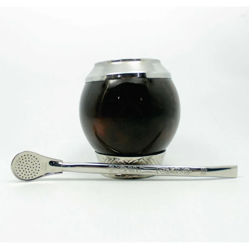 Kit Cuia Preta Coq Uruguaio Pé Metal / Térmica / Bomba Inox