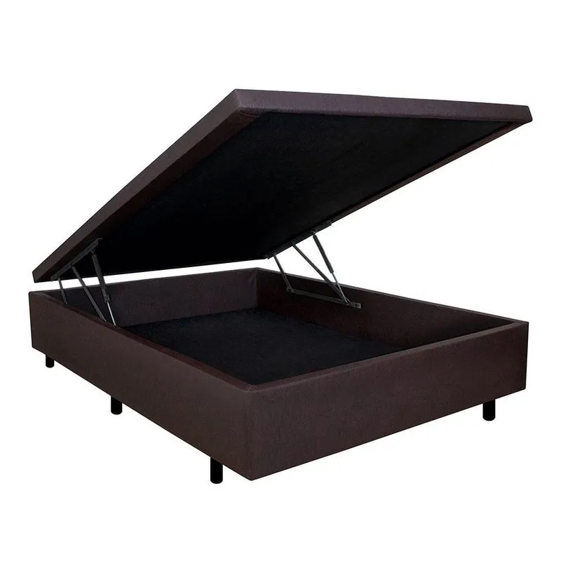 Base Box Baú Casal Courino Linho Marrom 138X188X42