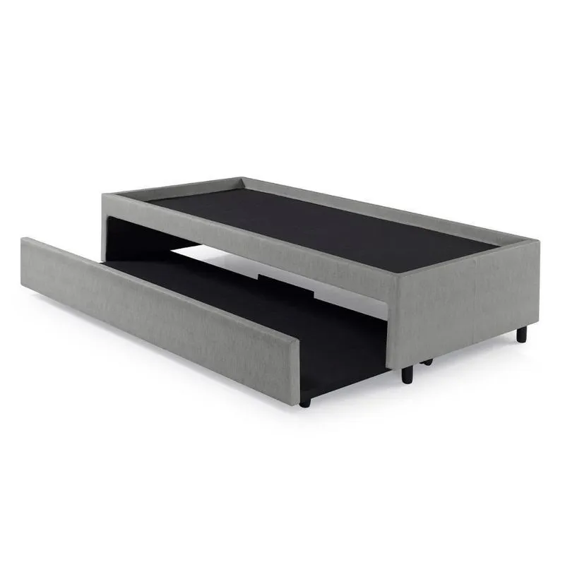 Bicama Box Para Dois Colchões Solteiro Courino Linho Cinza 88x188x38 Cm