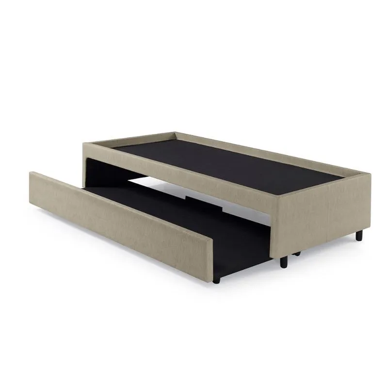 Bicama Box para Dois Colchões Solteiro Courino Linho Bege 88x188x38 cm