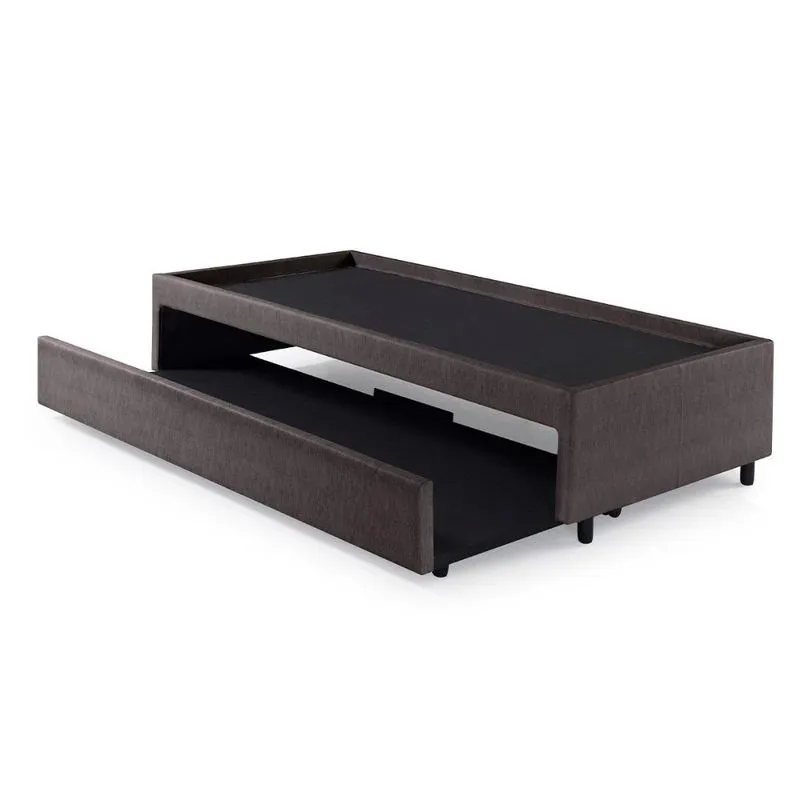Bicama Box para Dois Colchões Solteiro Courino Linho Marrom 88x188x38 cm