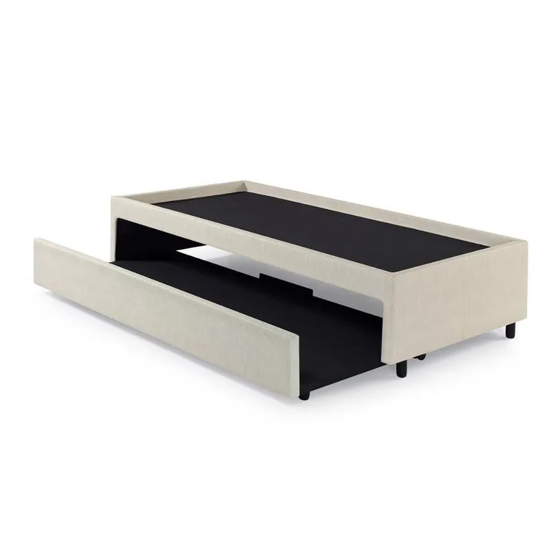 Bicama Box para Dois Colchões Solteiro Courino Linho Areia 88x188x38 cm