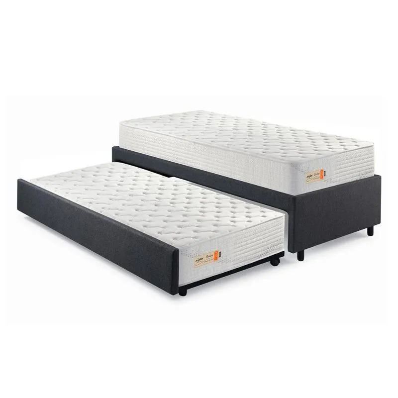 Bicama Box Solteiro Tecido Linho Cinza Com Dois Colchões Molas Ensacadas Ecoline D33 Ecoflex