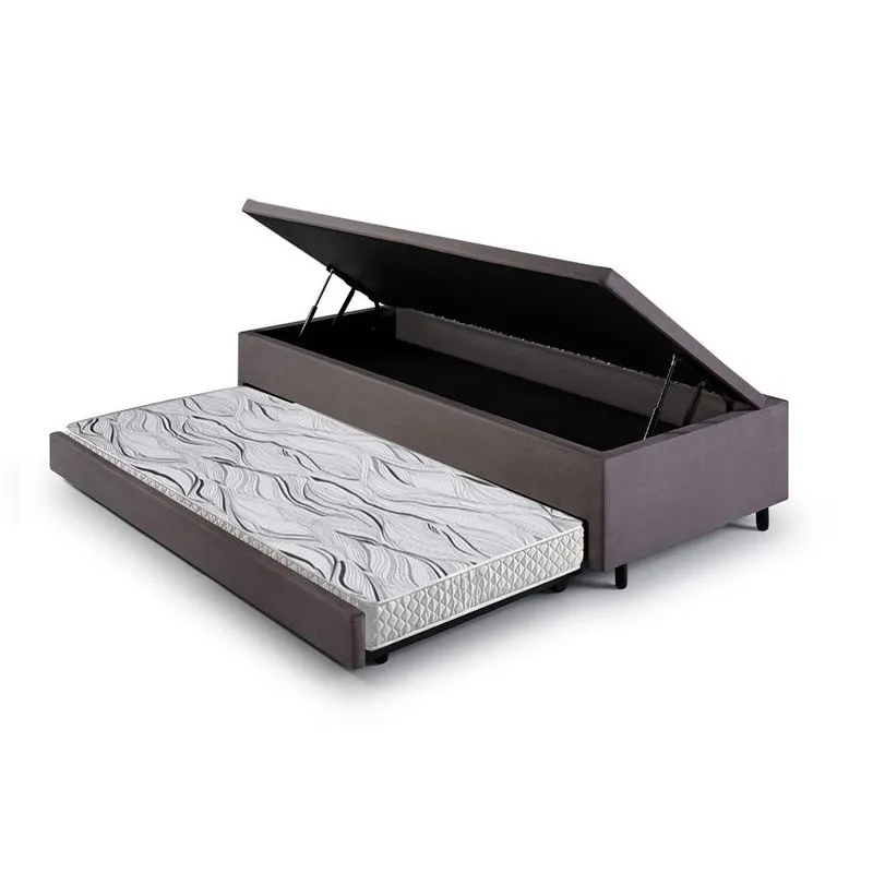 Bicama Box com Baú Solteiro 88x188 com Colchão Auxiliar Suede Cinza