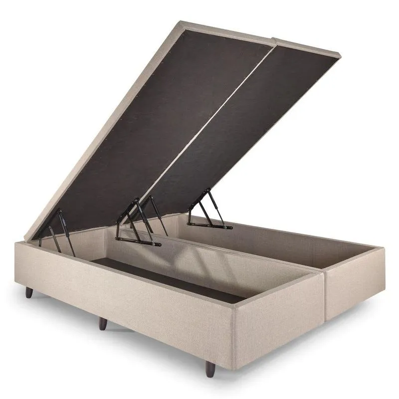 Base Box Baú King 193x203x42cm Linho Bege Com Pistão A Gás