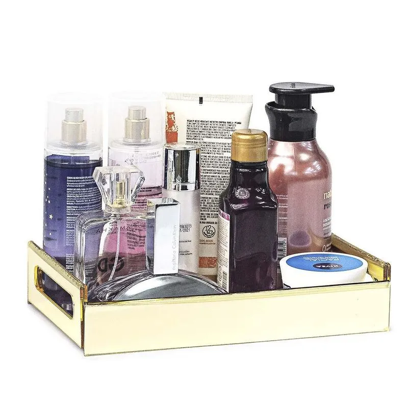 Bandeja Acrílico Espelhado Dourado Para Cosméticos/maquiagem