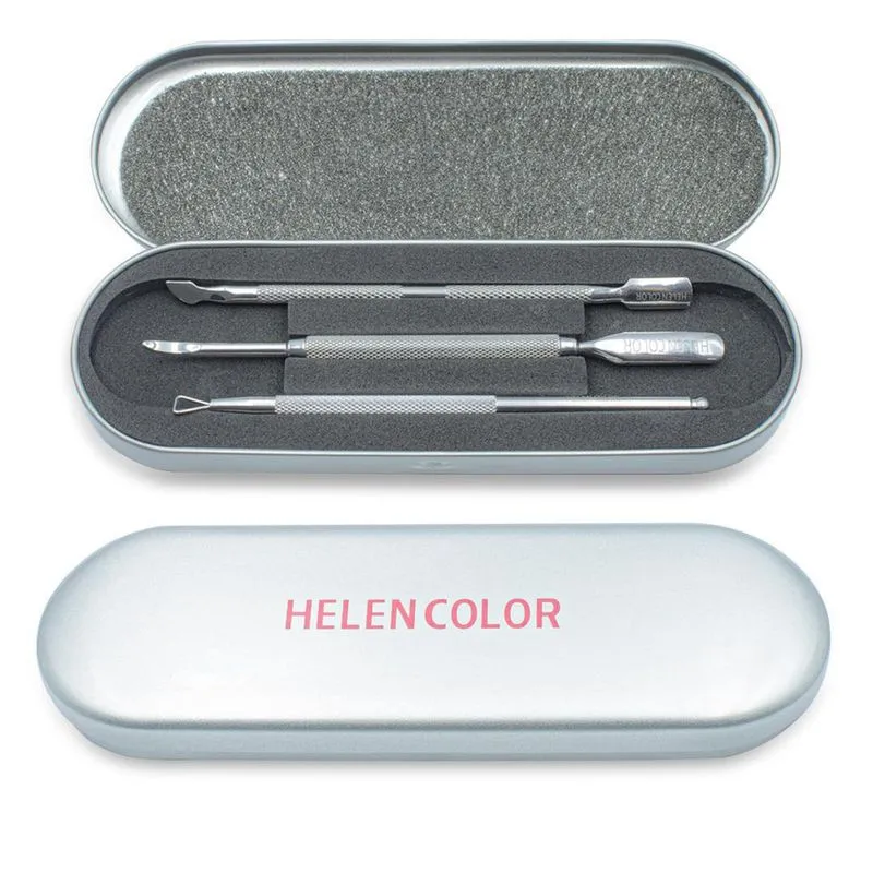 Kit De Estojo Com 3 Espátulas Inox Para Unhas E4 Helen Color