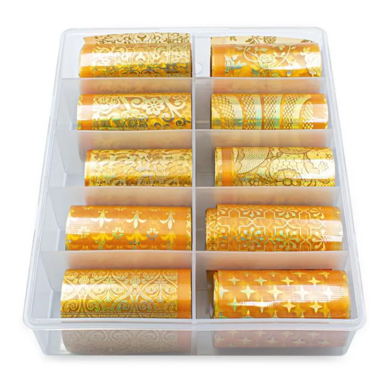 Nail Foil Unhas Dourado Holográfico Caixa 10 Rolos De 100cm
