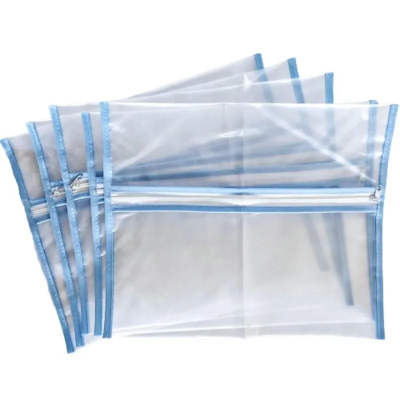 Kit 6 Saquinho Saída Maternidade Viés Azul Pvc 32Cm X 27Cm