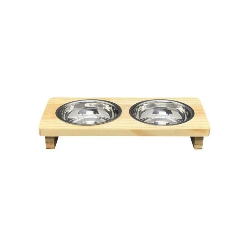 Comedouro Para Pet Madefer Madeira Inox 1807 (MP)