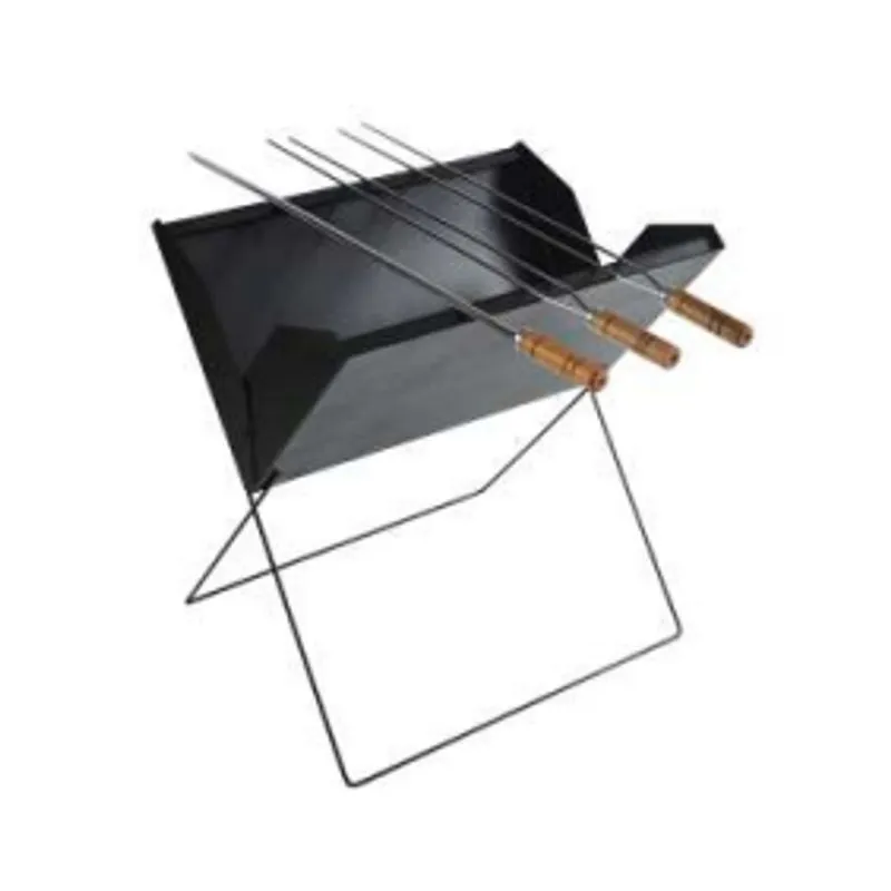 Churrasco Maleta Tamanho P (30cm) - Com 2 Espetos Duplos 1 Simples 45cm Cromado 0,45mm - Madefer