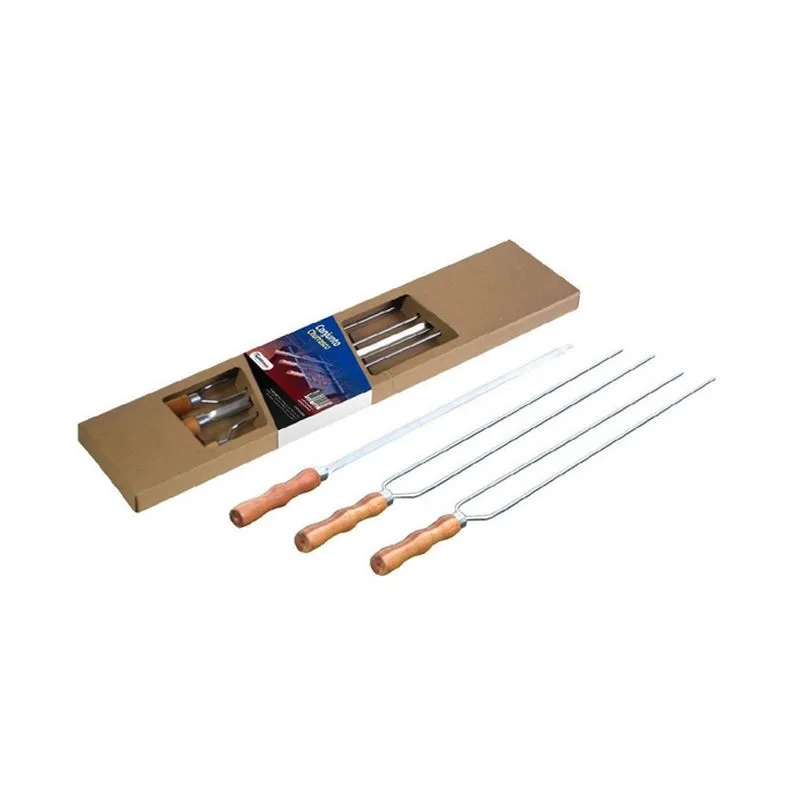 Conjunto Churrasco 3 Espetos - Cromados Lamina Reforcada (2 Duplos E 1 Simples 85cm) - Madefer