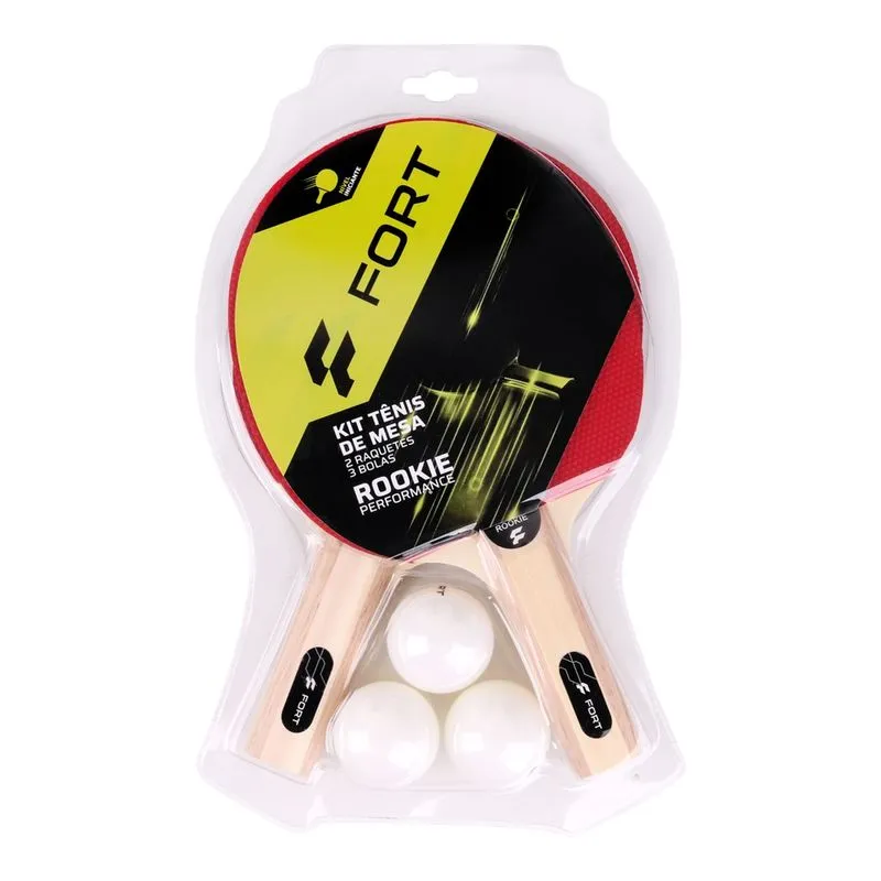 Kit Raquete de Tênis de Mesa Fort Rookie com Bolas (2 Raquetes e 3 Bolas)