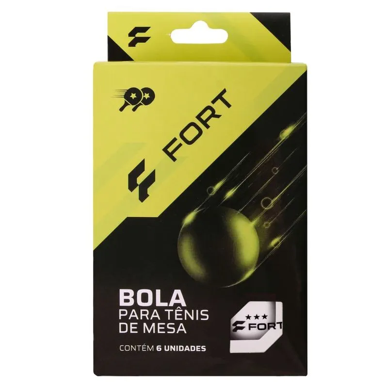 Bolas de Tênis de Mesa Fort 3 Estrelas - (Embalagem com 6 Bolas Brancas)