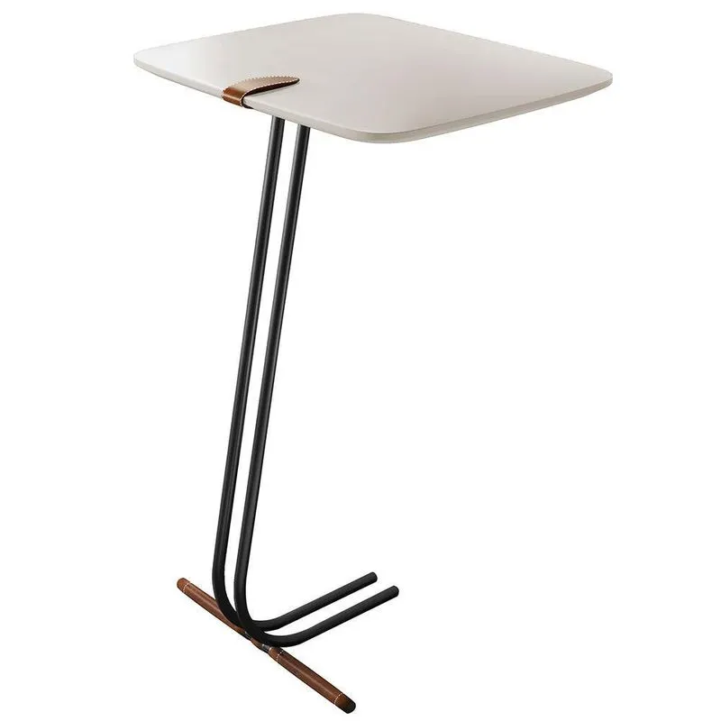 Mesa De Apoio Lateral Lisboa Retangular MDF Aço 41cm Laca Off White Lar Flex Móveis