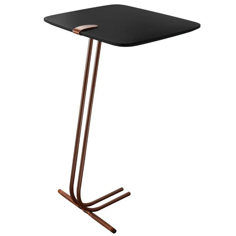 Mesa De Apoio Lateral Lisboa Retangular MDF Aço 41cm Laca Preto Lar Flex Móveis