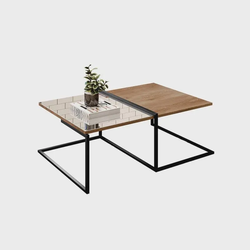Mesa de Centro para Sala Madeira e Metal Estilo Industrial Aurora - ÉdeCasaMóveis