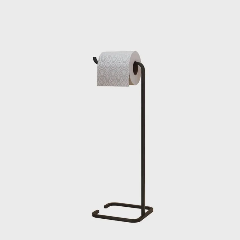 Suporte Porta Papel Higiênico de Chão para Banheiro com Base Preta em Metal - ÉdeCasaMóveis