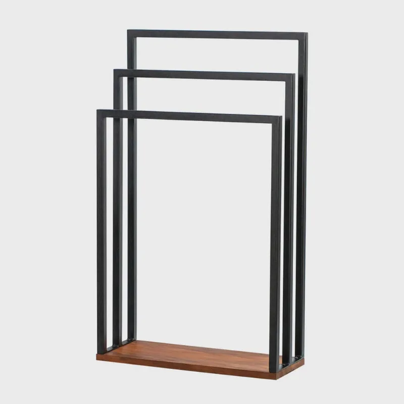 Suporte Porta Toalha Triplo de Chão para Banheiro Lavabo com Base em Madeira - ÉdeCasaMóveis