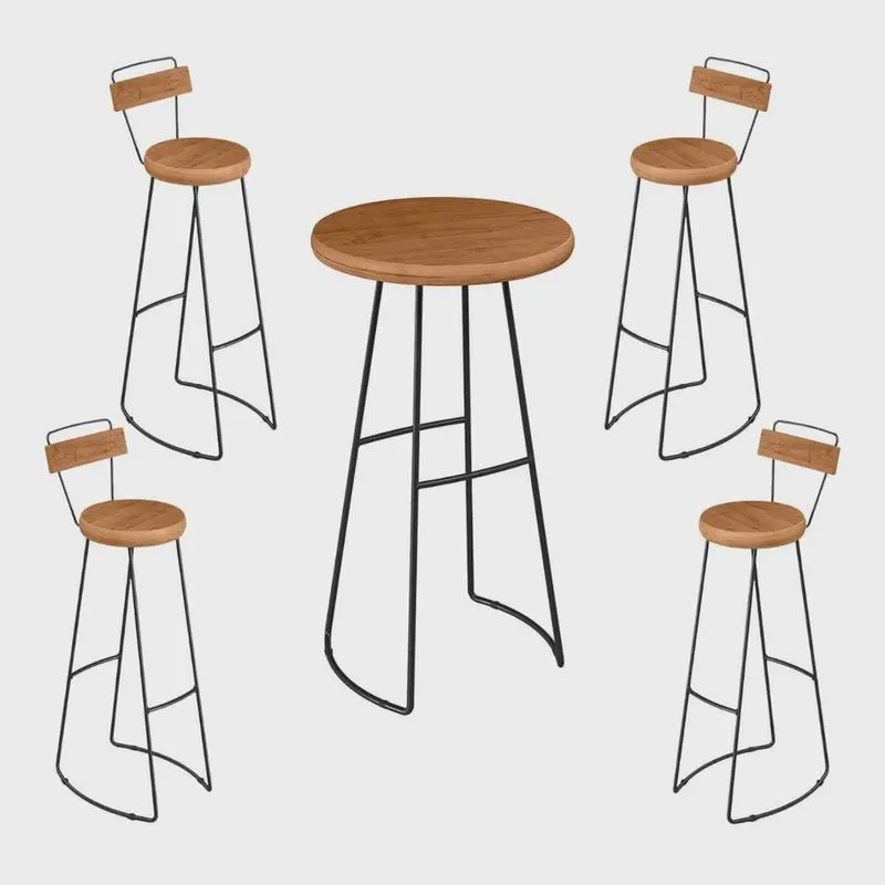 Jogo Mesa Bistro 4 Banquetas Alta Com Encosto Cozinha Balcão - ÉdeCasaMóveis