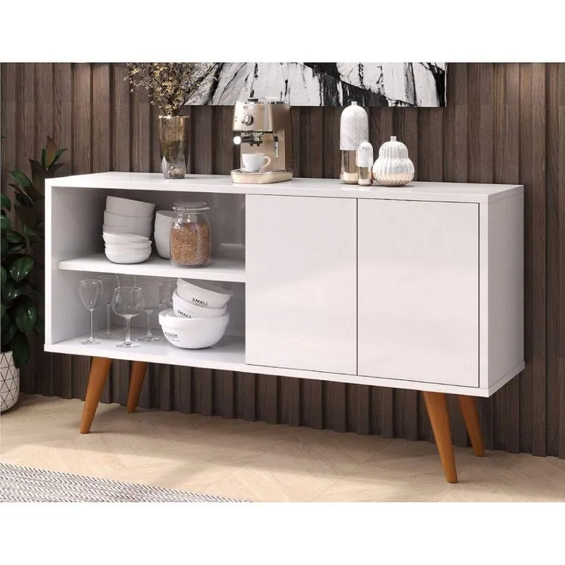 Buffet Branco C/ 2 Portas &amp; 4 Pés Palito P/ Sala De Estar