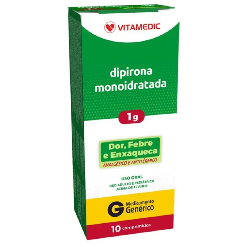 Dipirona Monoidratada Vitamedic Genérico 1g 10 Comprimidos
