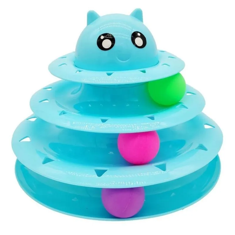 Brinquedo Interativo Para Gatos Torre De Bolinha Cor Azul