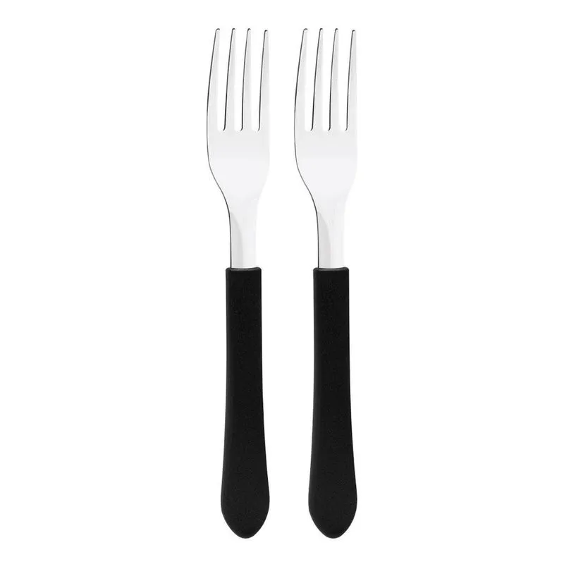 Kit 2 Garfo De Mesa Tramontina Leme Inox Cabo Preto
