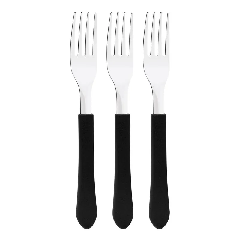 Kit 3 Garfo De Mesa Tramontina Leme Inox Cabo Preto