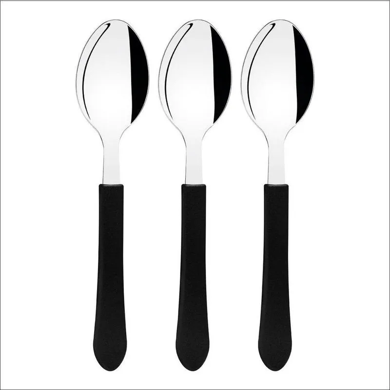 Kit 3 Colher De Mesa Tramontina Leme Inox Cabo Preto