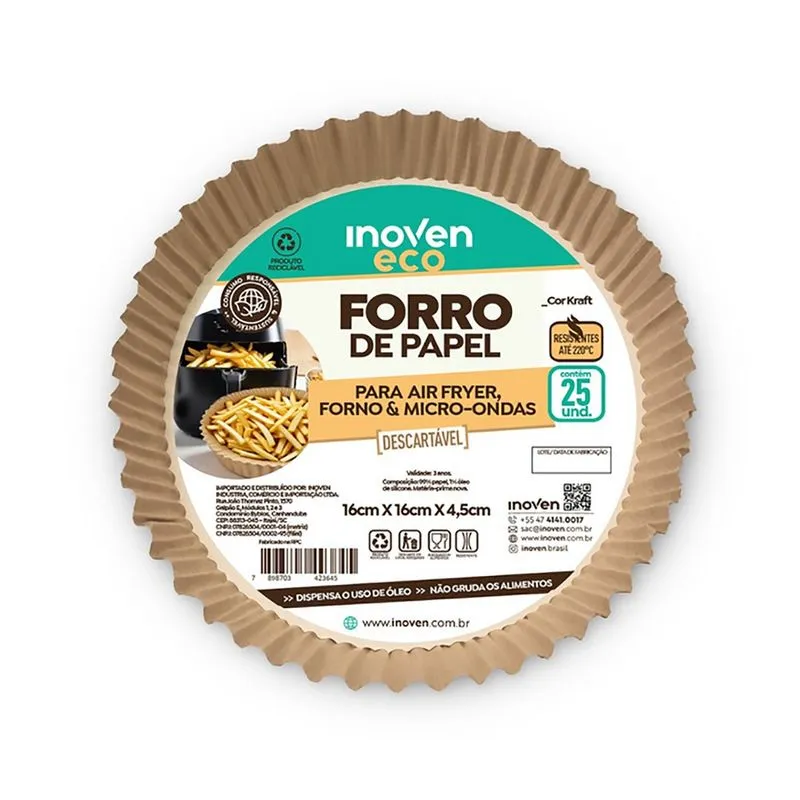 Forro de Papel Redondo para Air Fryer Forno e Micro-ondas - Inoven