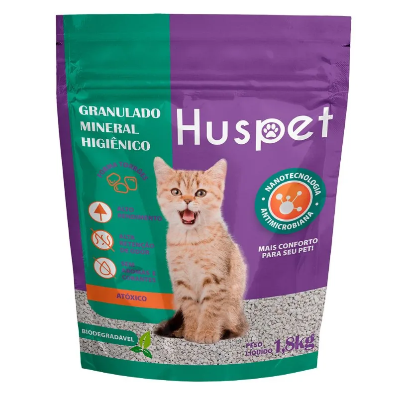Granulado Higiênico Mineral Huspet para Gatos - 1,8 Kg