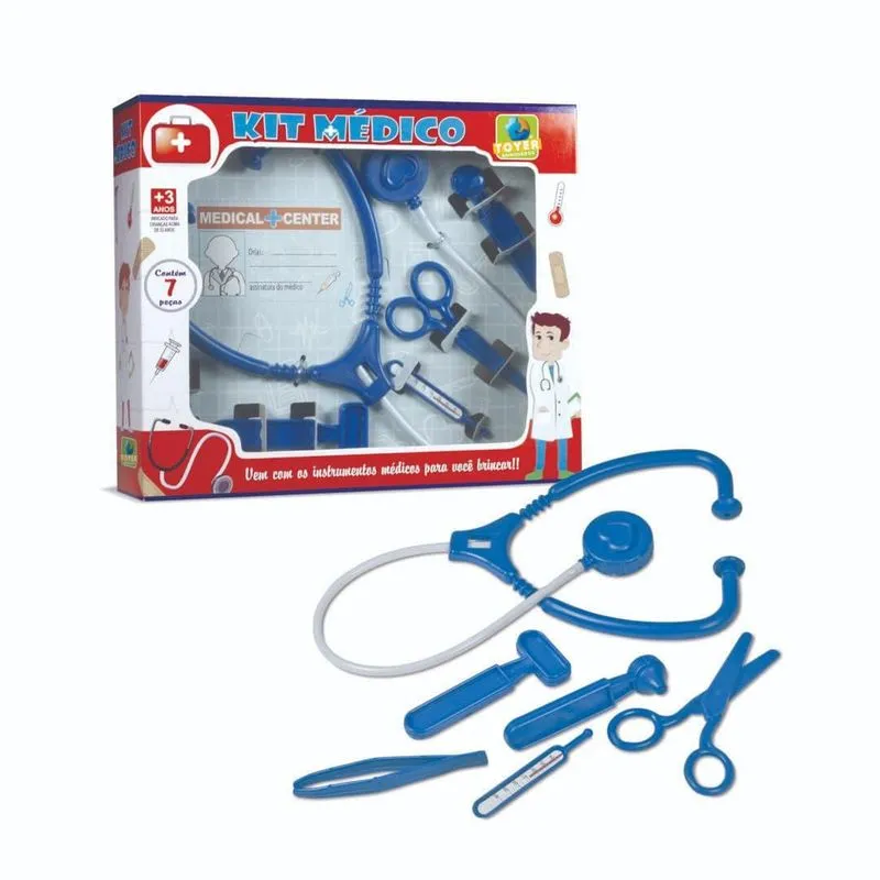 Kit Médico Azul De Brinquedo Com 7 Peças Da Alligra 3075