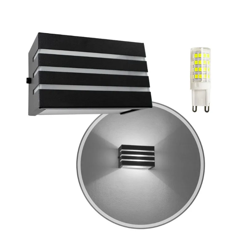 Arandela Frisada Retangular Preta + LED G9 5w Branco Frio ST548