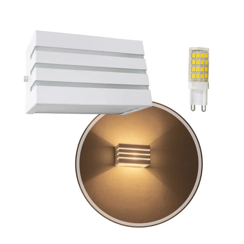 Arandela Frisada Retangular Branca + LED G9 5w Branco Quente ST548
