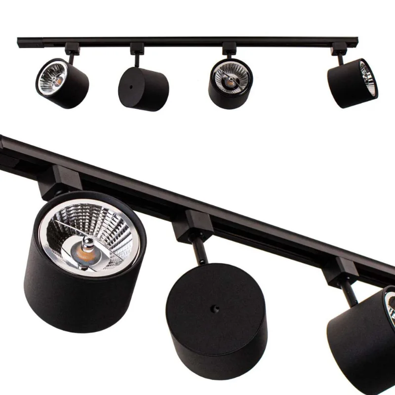 Trilho Eletrificado 1m + 4 Spot Preto + 4 LED Ar111 Branco Quente ST2305