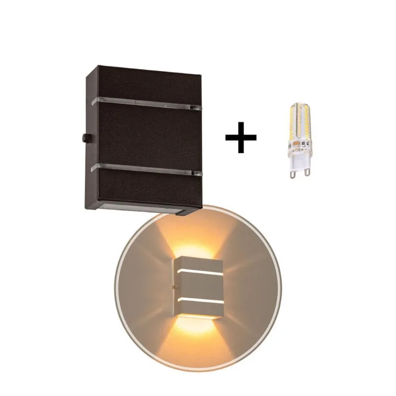 Arandela Slim Alumínio 2 Frisos Marrom + LED G9 Branco Quente St2527
