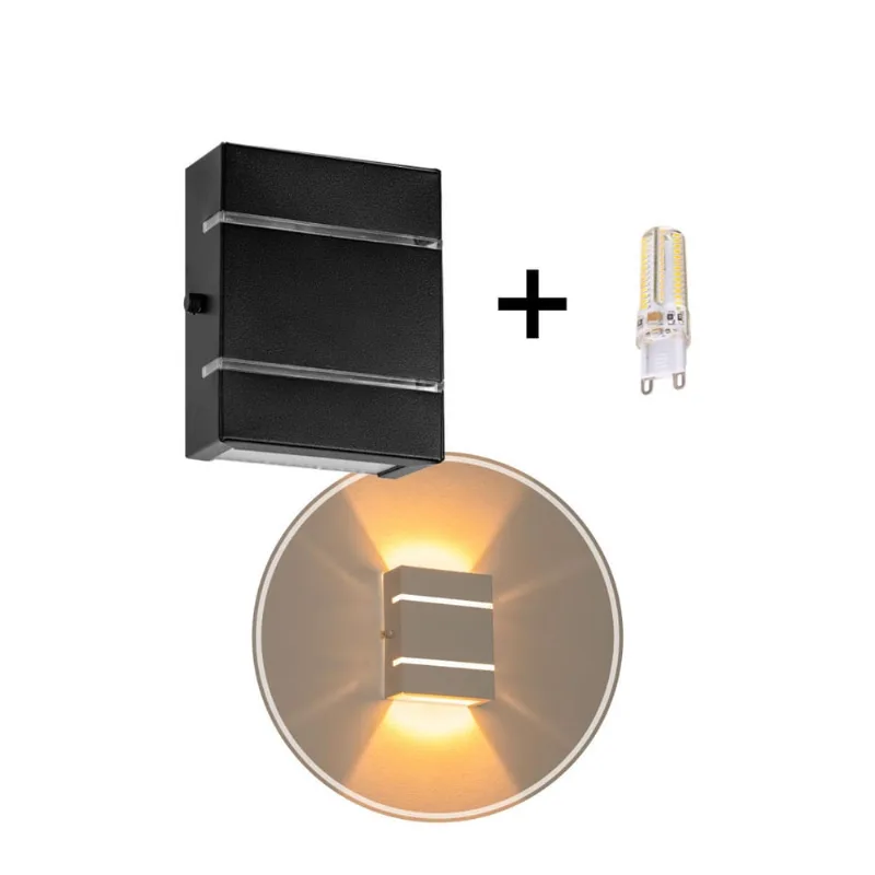 Arandela Slim Alumínio 2 Frisos Preto + LED G9 Branco Quente St2527